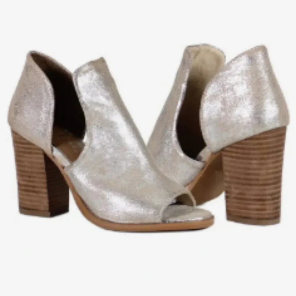 Diba Shootie Sandal Womens 8.5 True Ivy Road Silver Metallic Block Heel Mule